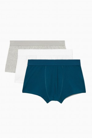 Men's COS 3-Pack Jersey Boxer Briefs White / Turquoise / Grey NZ-32QUKXEDV