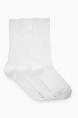 Men's COS 3-Pack Ribbed Socks White NZ-21DAGTJUF
