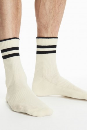 Men's COS 3-Pack Ribbed Sports Socks Cream NZ-59XKOWGHL