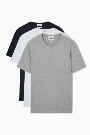 Men's COS 3-Pack The Extra Fines T-Shirt Navy / Grey / White NZ-81VAEKRYU