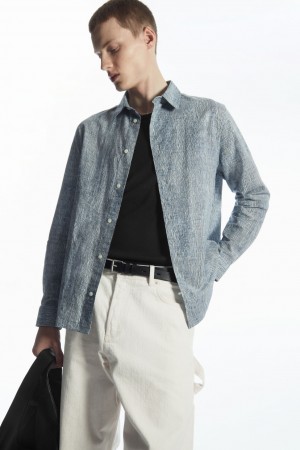 Men's COS Abstract-Print Shirts Blue / White NZ-37OBJZTUP