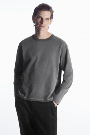 Men's COS Boxy Heavyweight Long-Sleeved T-Shirt Dark Grey NZ-42GISBYPE