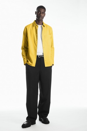 Men's COS Brushed-Cotton Shirts Yellow NZ-89HOVMKTN
