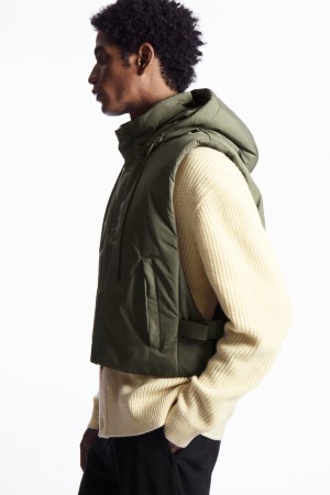 Men's COS Buckled-Side Padded Hooded Vest Dark Green NZ-63AZLFYQK