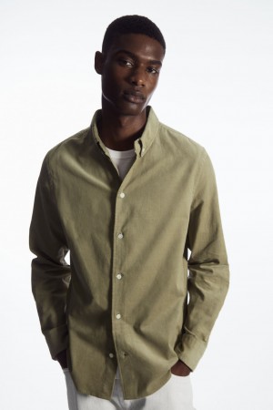 Men's COS Button-Down Collar Corduroy Shirts Dark Beige NZ-40NULJQOB
