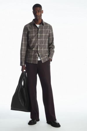 Men's COS Checked Wool Shirts Dark Grey NZ-57ENZRYMB