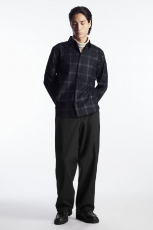Men's COS Checked Wool Shirts Navy NZ-49PGZEYAK