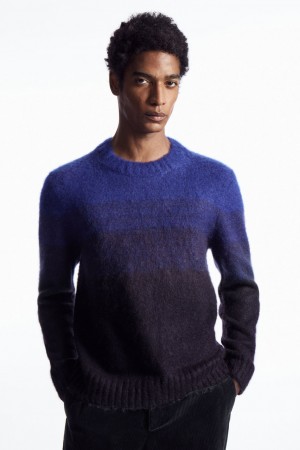 Men's COS Colour-Block Mohair-Blend Sweaters Light Blue / Navy NZ-64CPTSJKR