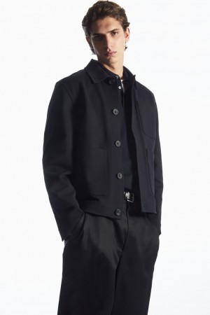 Men's COS Cotton-Twill Utility Jackets Navy NZ-26QZUJCYF