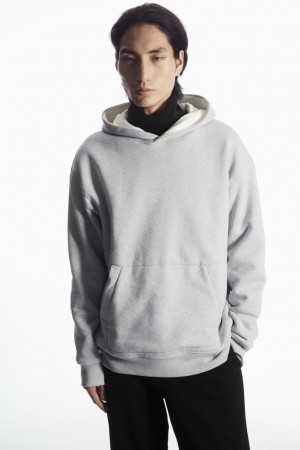 Men's COS Double-Layered Jersey Hoodie Grey / White NZ-75MLYIWGZ