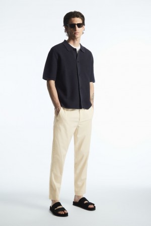 Men's COS Elasticated Tapered Twill Pants Beige NZ-72LQJANPZ