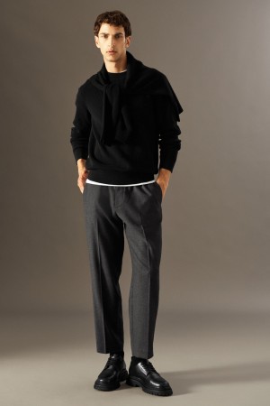 Men's COS Elasticated Wool-Flannel Tapered Trousers Grey NZ-21ESCHFRB