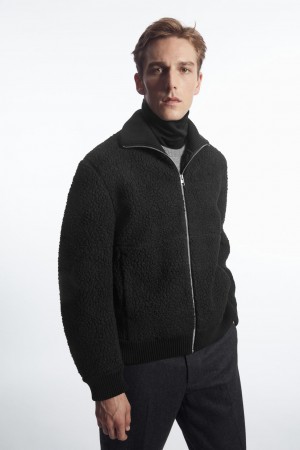 Men's COS Funnel-Neck Teddy Jackets Black NZ-46UCDKHNE