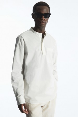 Men's COS Grandad-Collar Half-Placket Shirts White NZ-74SEFKACD