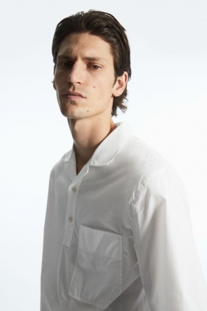 Men's COS Half-Placket Short-Sleeved Shirts White NZ-06BNZYQOU