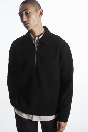 Men's COS Half-Zip Wool-Blend Sweaters Black NZ-14KLUZFXP
