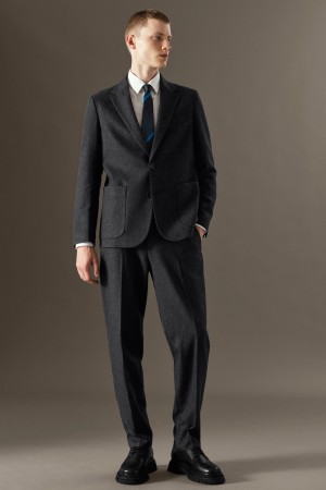 Men's COS Herringbone Wool Straight Trousers Dark Grey NZ-35VYPMUDB