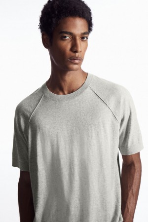 Men's COS Knitted Cashmere-Blend T-Shirt Grey NZ-02MABWJXO