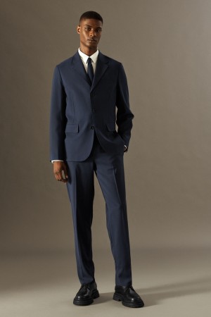 Men's COS Lightweight Wool Straight Pants Navy NZ-89PGVMZLK
