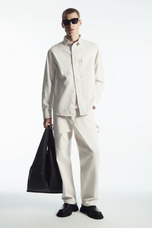 Men's COS Linen-Blend Denim Shirts White NZ-23QBFDANZ