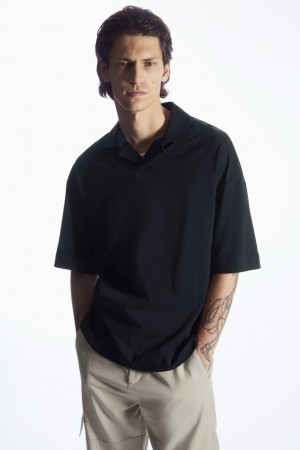 Men's COS Oversized Open-Collar Polo Shirts Navy NZ-24PZNBKRI