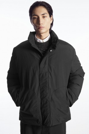 Men's COS Padded Magnetic-Collar Jackets Black NZ-62XREAJCY