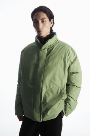 Men's COS Padded Magnetic-Collar Jackets Khaki Green NZ-40JUDARFQ
