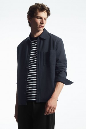 Men's COS Patch-Pocket Jersey Shirts Navy NZ-24VGODEKM