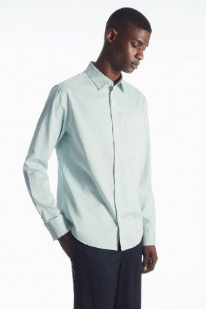 Men's COS Patch-Pocket Regular Shirts Turquoise NZ-74IDWNVQL
