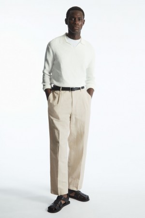 Men's COS Pleated Straight-Leg Linen-Blend Pants Light Beige NZ-70RXFKWHL