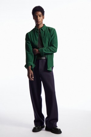 Men's COS Regular-Fit Corduroy Shirts Dark Green NZ-29QRMWUVK