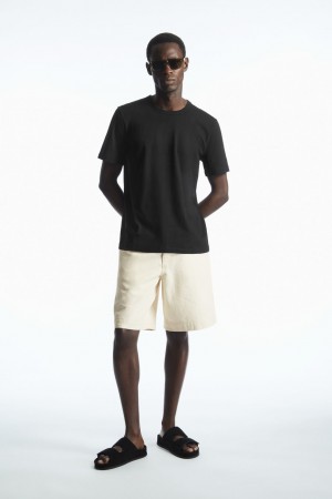 Men's COS Regular-Fit Mid-Weight Brushed T-Shirt Black NZ-36WSMJYRQ