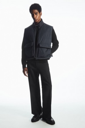 Men's COS Reversible Padded Utility Gilet Coats Grey / Navy NZ-45GCHYLQO