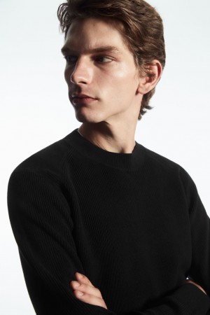 Men's COS Ribbed-Knit Sweaters Black NZ-31IOSCKVJ