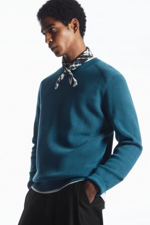 Men's COS Ribbed-Knit Sweaters Dark Turquoise NZ-15TUXQIHA