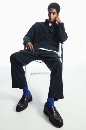 Men's COS Ribbed Socks Dark Blue NZ-85SOMNGTY