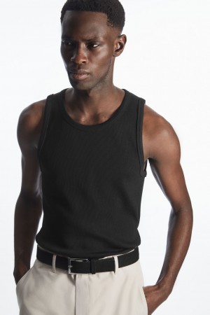 Men's COS Ribbed Tank Top Black NZ-90BEOPZHM