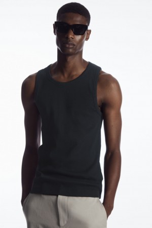 Men's COS Ribbed Tank Top Navy NZ-94LQFGVMA
