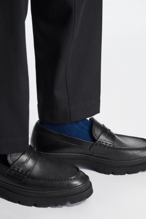 Men's COS Ribbed Wool Socks Navy NZ-79XEVFNZH