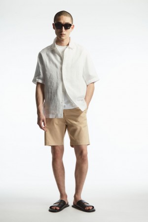 Men's COS Short-Sleeved Linen Shirts White NZ-18SEODRNQ