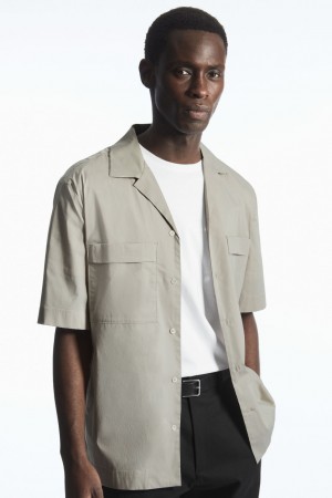 Men's COS Short-Sleeved Utility Shirts Grey NZ-76ZAHEYFU