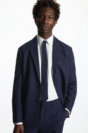 Men's COS Slim Checked Ties Navy NZ-80JGSHIKN