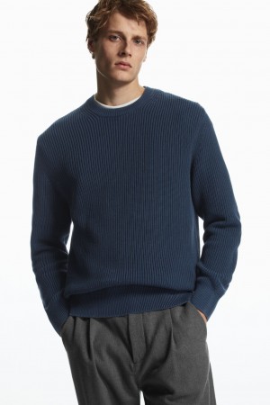 Men's COS Stone-Washed Knitted Sweaters Navy NZ-93OVHBUPK