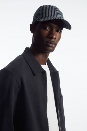 Men's COS Striped Baseball Caps Navy NZ-78NMDZCBF