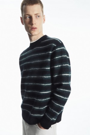 Men's COS Striped Boiled-Wool Sweaters Navy NZ-65YXCNHPB