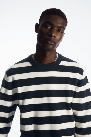 Men's COS Striped Knitted Sweaters Navy NZ-86ETSYINA