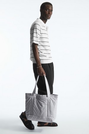 Men's COS Striped Padded Tote Bags Light Grey NZ-91YQTKJVO