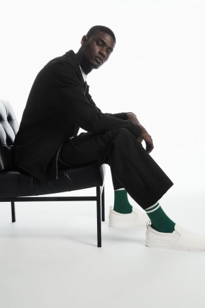 Men's COS Striped Sports Socks Dark Green / White NZ-92KJYFUSW
