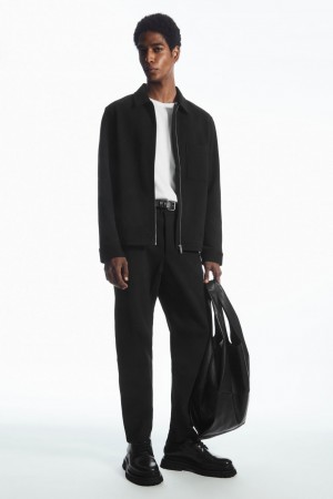 Men's COS Tapered Cotton-Jersey Pants Black NZ-67EGFXKVM