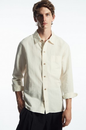 Men's COS Textured Linen-Blend Shirts White NZ-43XZIROQY